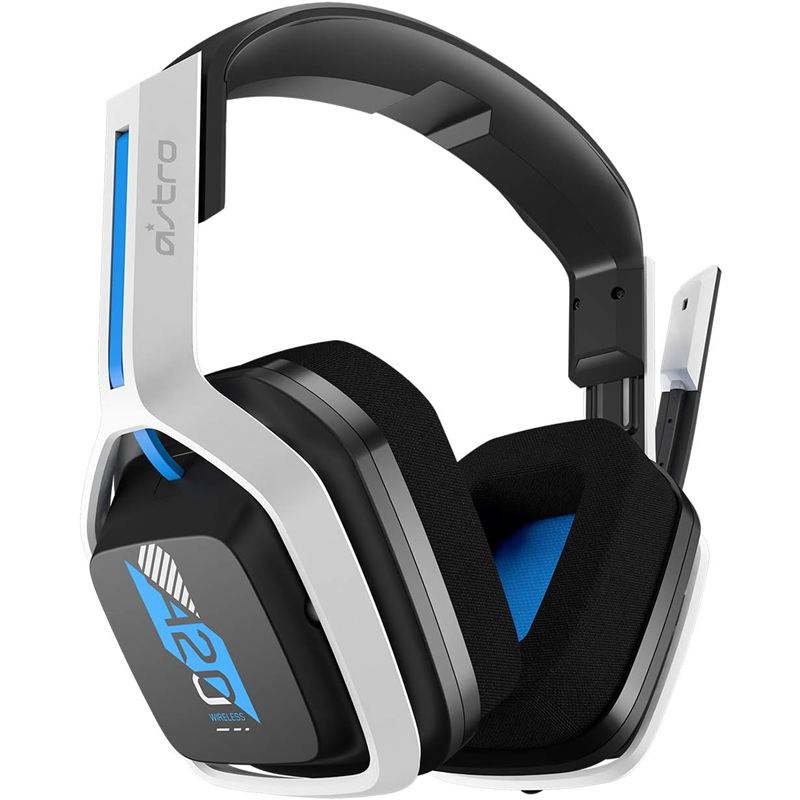 Audífonos inalámbricos ASTRO A20 Gen 2 blancos con detalles azules y micrófono, versión para PlayStation