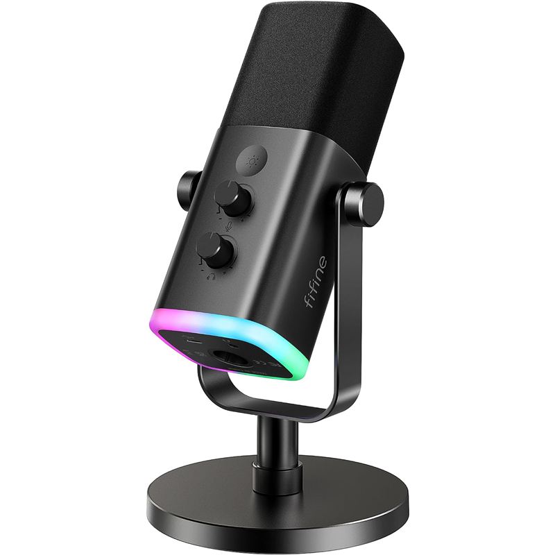 Micrófono dinámico FIFINE AmpliGame AM8 negro con anillo RGB en su base