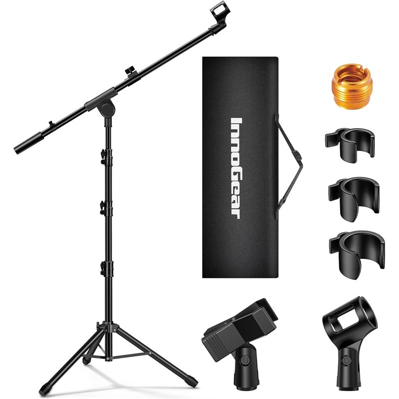 Soporte de micrófono de piso InnoGear tipo trípode con brazo