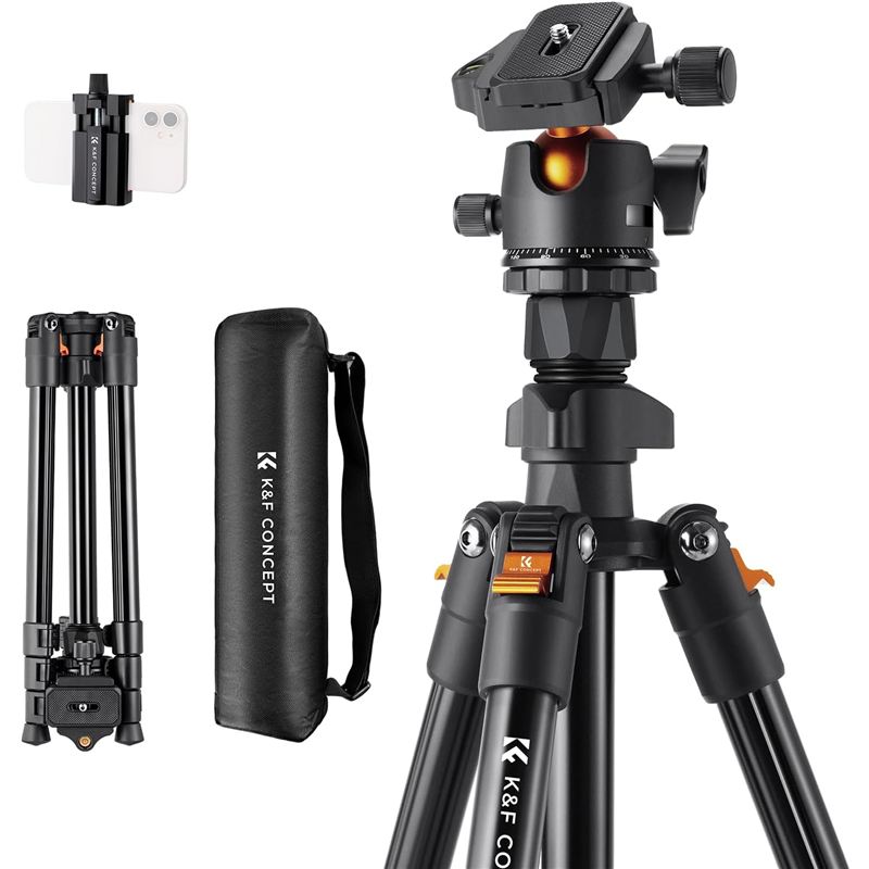 Trípode K&F Concept de 64 pulgadas con rótula de bola y clip para celular