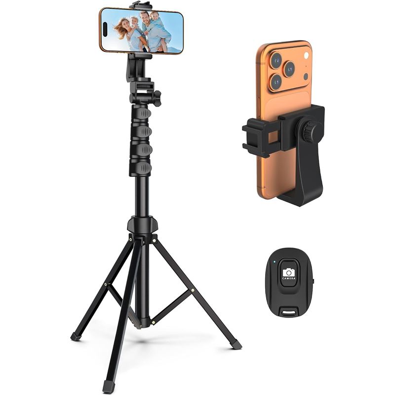 Trípode Liphisy de 64 pulgadas con soporte para celular y control remoto