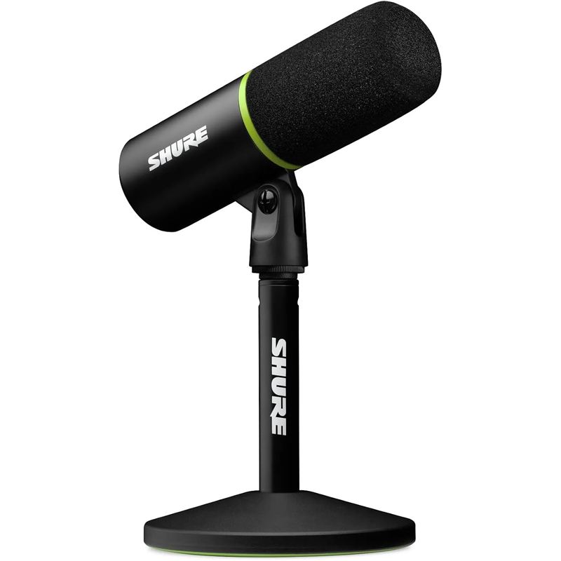 Micrófono USB para gaming Shure MV6 negro con soporte de escritorio