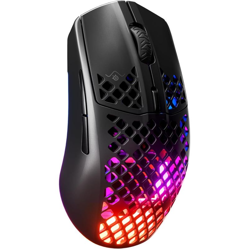 Ratón inalámbrico para juegos SteelSeries Aerox 3 Wireless negro con carcasa perforada e iluminación RGB