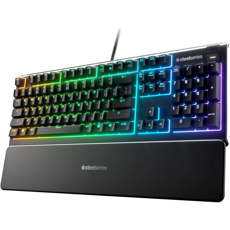 Teclado para juegos SteelSeries Apex 3 RGB de tamaño completo con reposamuñecas magnético